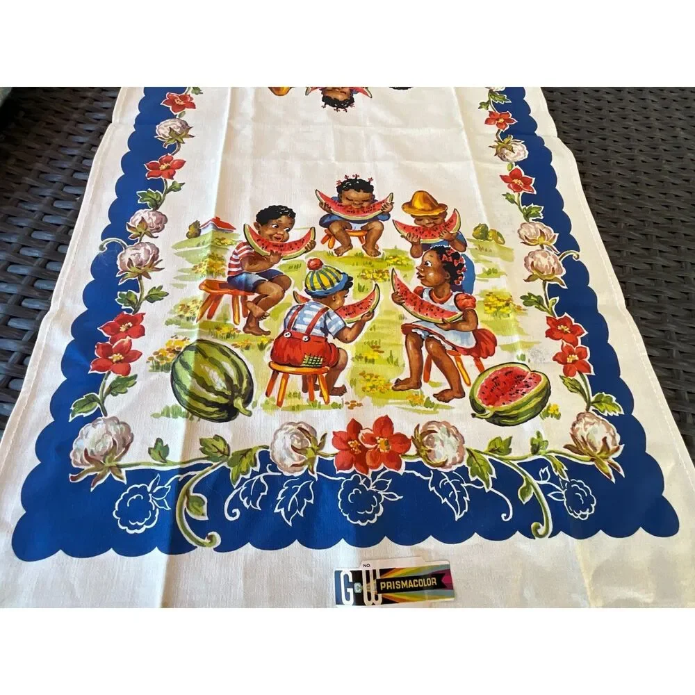 Vintage Black Americana Tea Towel Historical Collectible Cotton Kitchen Linen